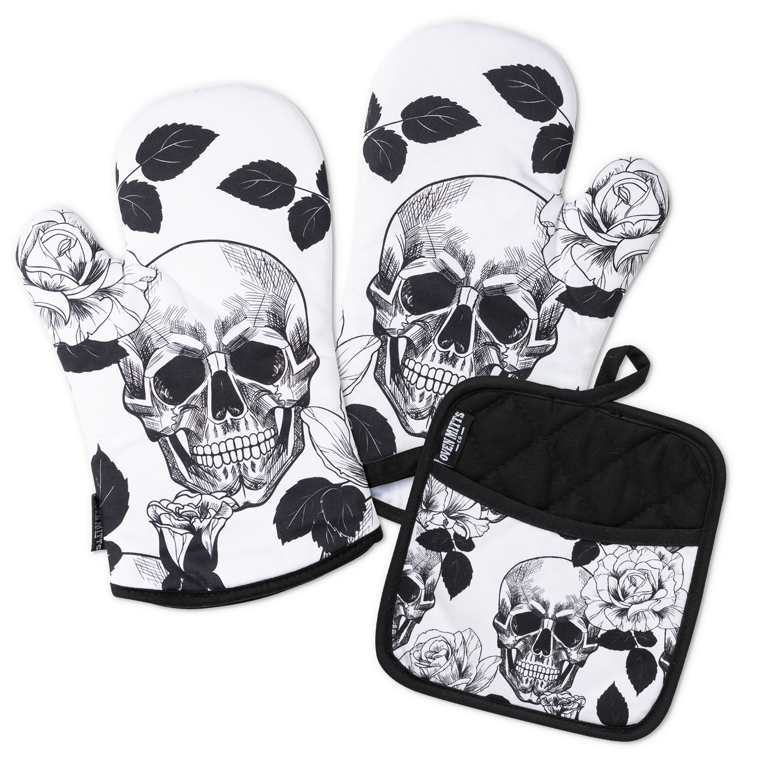 Gothic Skull Oven Mitts And Potholder Set