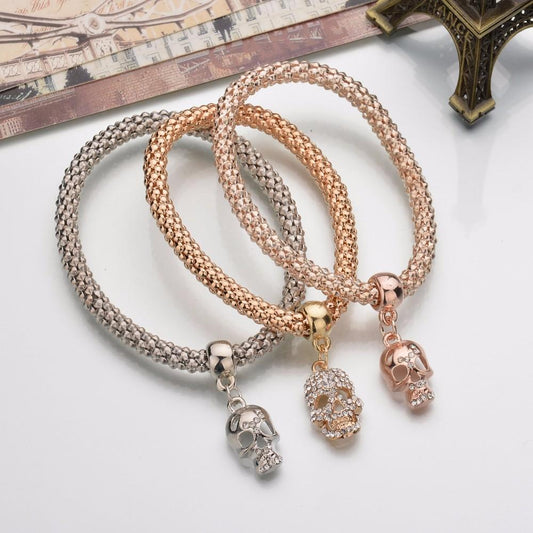 3 Skulls Crystal Charm Bracelet