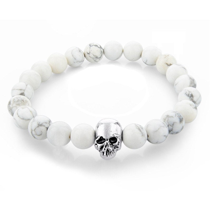 Lava stone skull bracelet white
