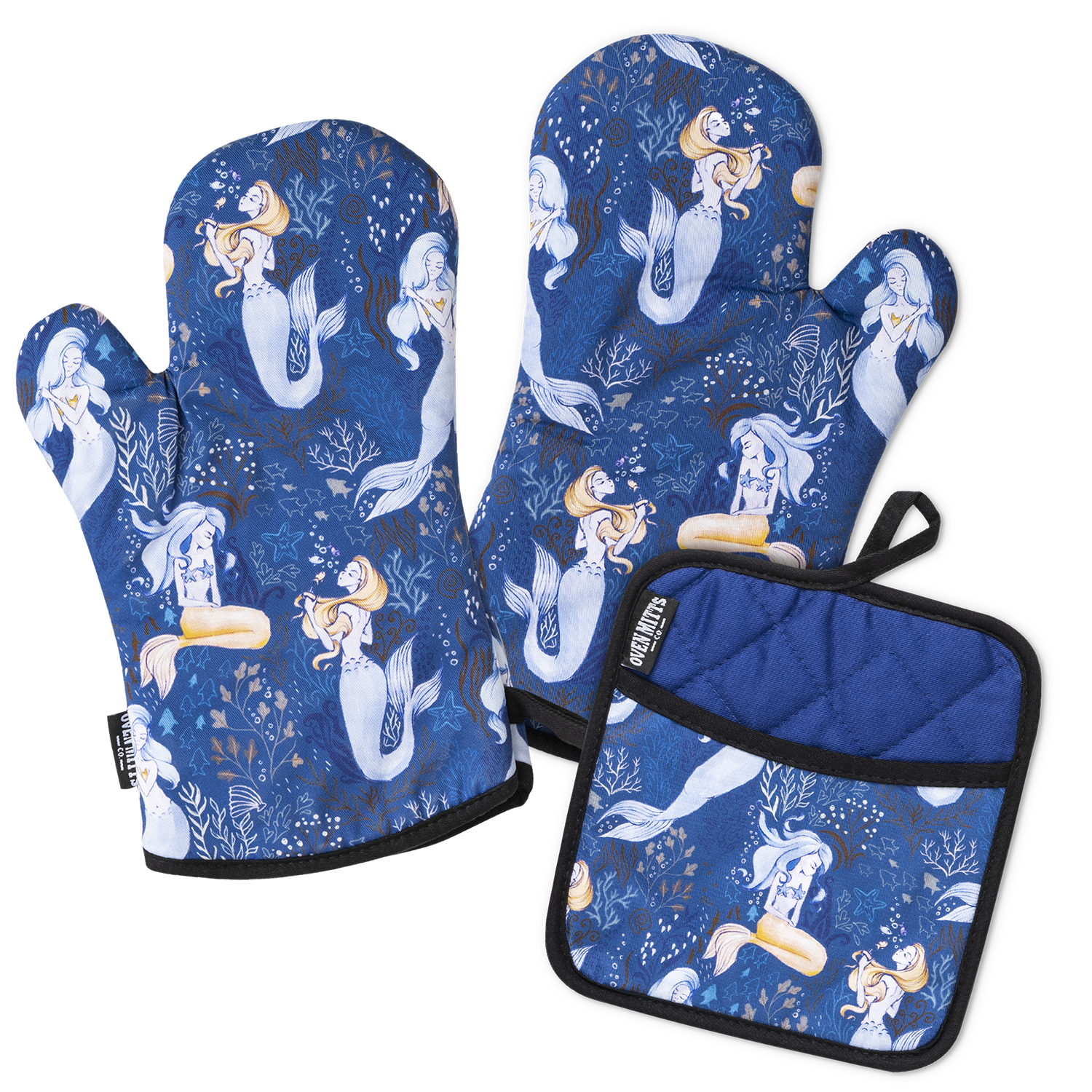 Magical Mermaid Blue Oven Mitts gloves And Potholder Set