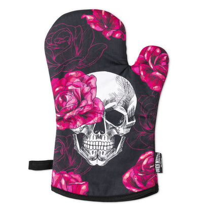 Pink Skull Rose Oven Mitt Glove
