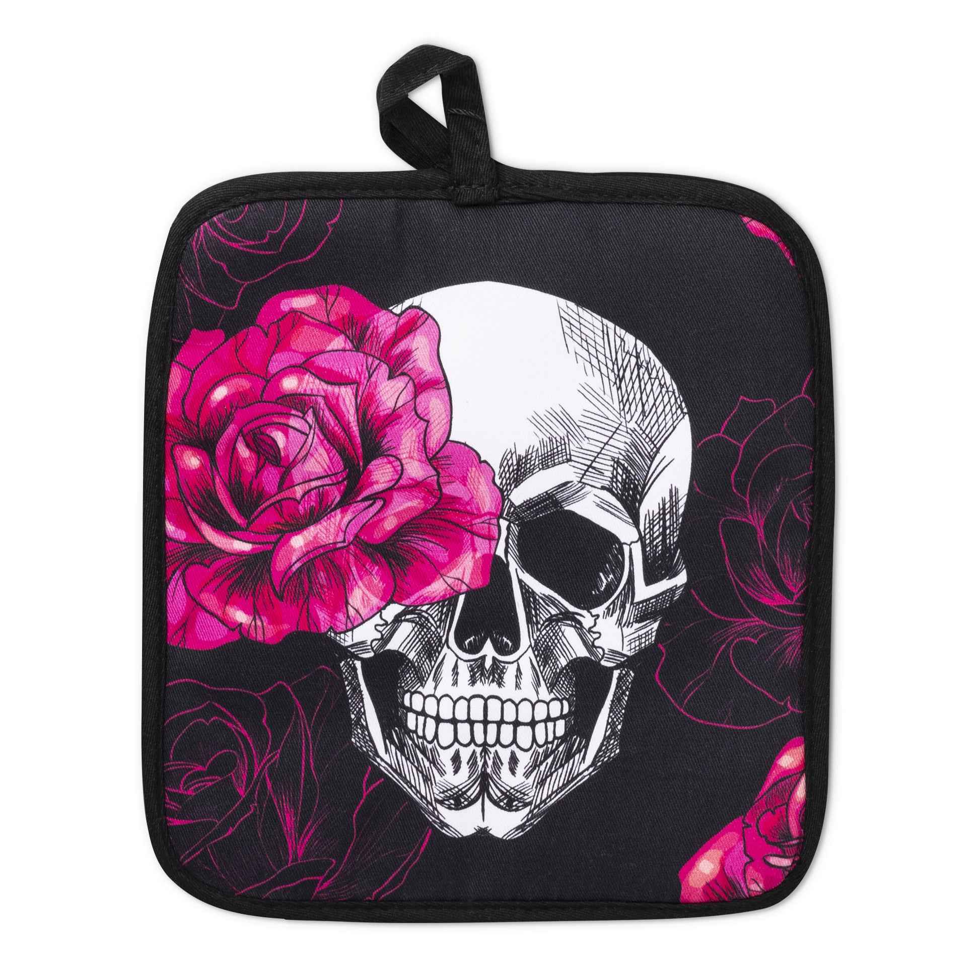 Pink Skull Rose Oven Mitts Potholder back