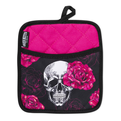 Pink Skull Rose Oven Mitts Potholder