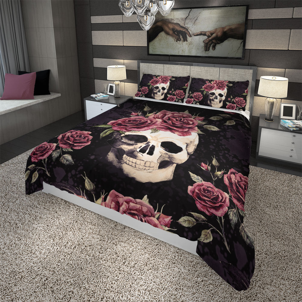 Vintage Skull With Flowers Duvet Cover Set side