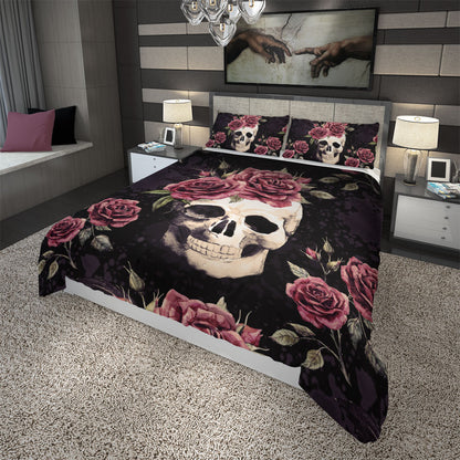 Vintage Skull With Flowers Duvet Cover Set side