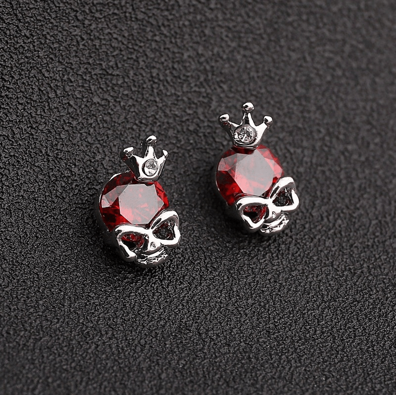 Silver Skull Crown Stud Earrings