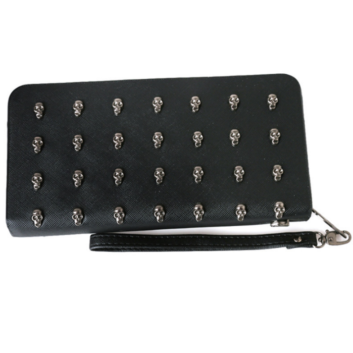 Skulls Leather Purse Black