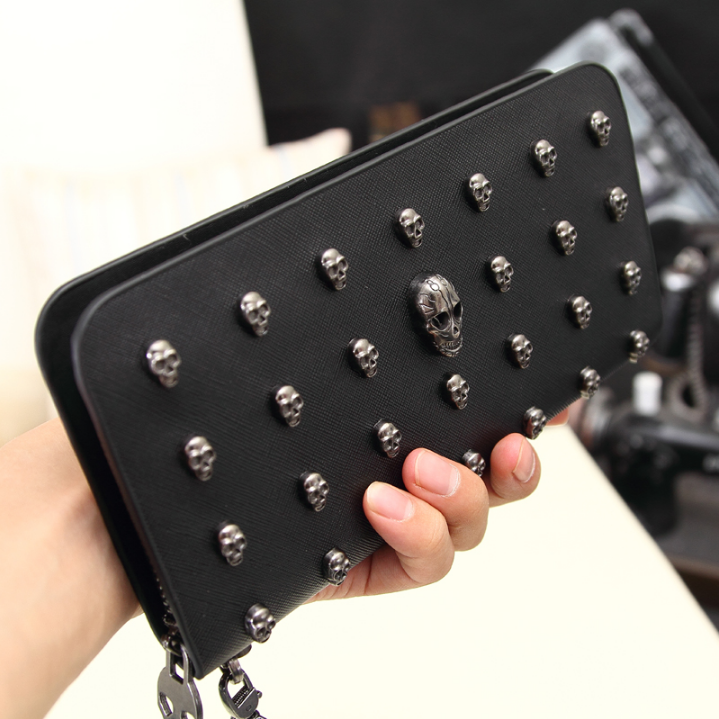Skulls Leather Purse Black