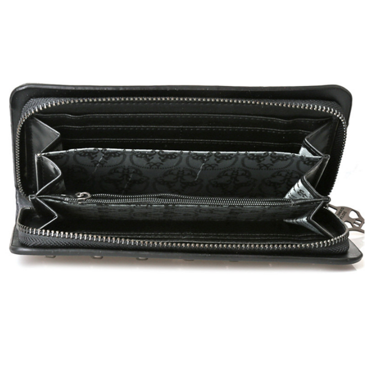 Skulls Leather Purse Black