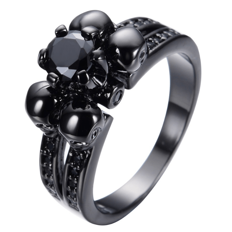 925 Sterling Silver 4 Skulls Cubic Zircon Ring