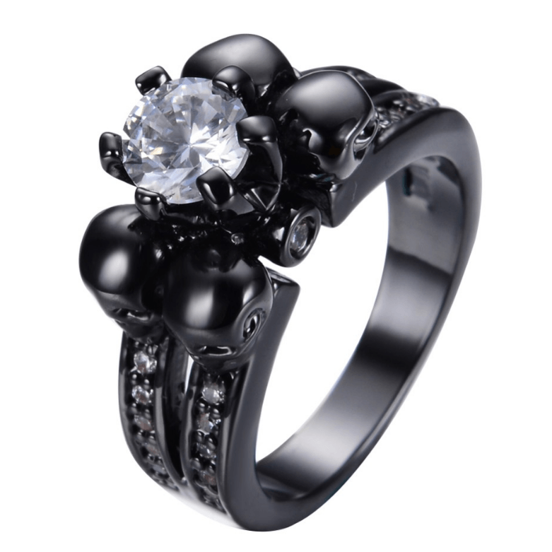 925 Sterling Silver 4 Skulls Cubic Zircon Ring