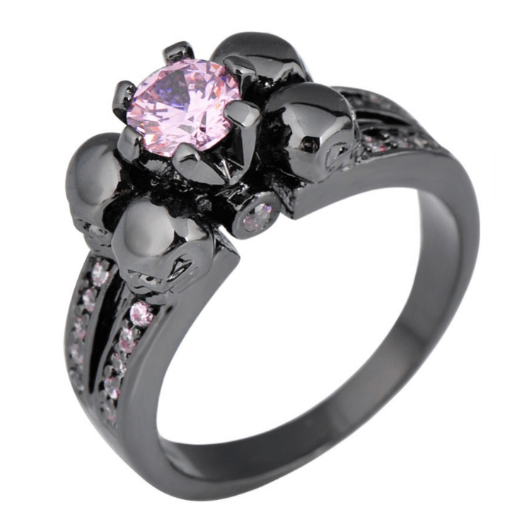 925 Sterling Silver 4 Skulls Cubic Zircon Ring