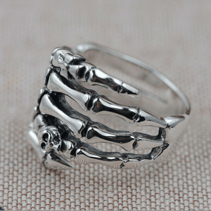 Sterling Silver Skull Hand Ring front