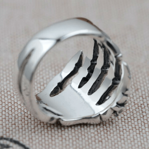 Sterling Silver Skull Hand Ring loop