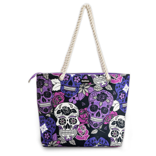 Sugar Skull Purple Shoulder Beach Bag