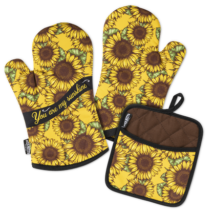 Sunflower You Are My Sunshine Oven Mitts And Potholder Set