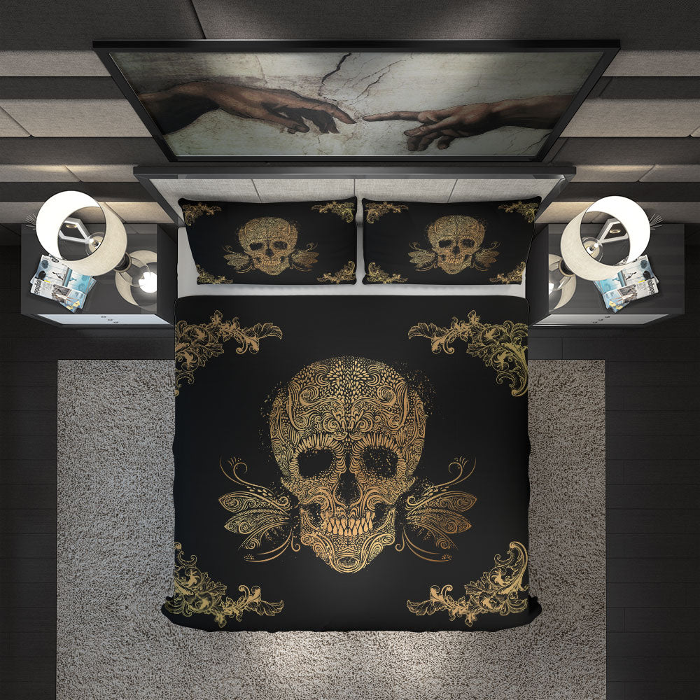 Skullistic Golden Sugar Skull Duvet Cover Set design