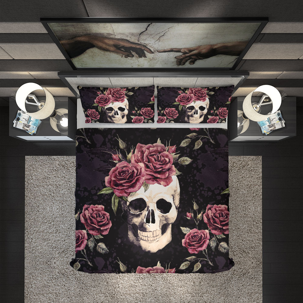 Vintage Skull With Flowers Duvet Cover Set