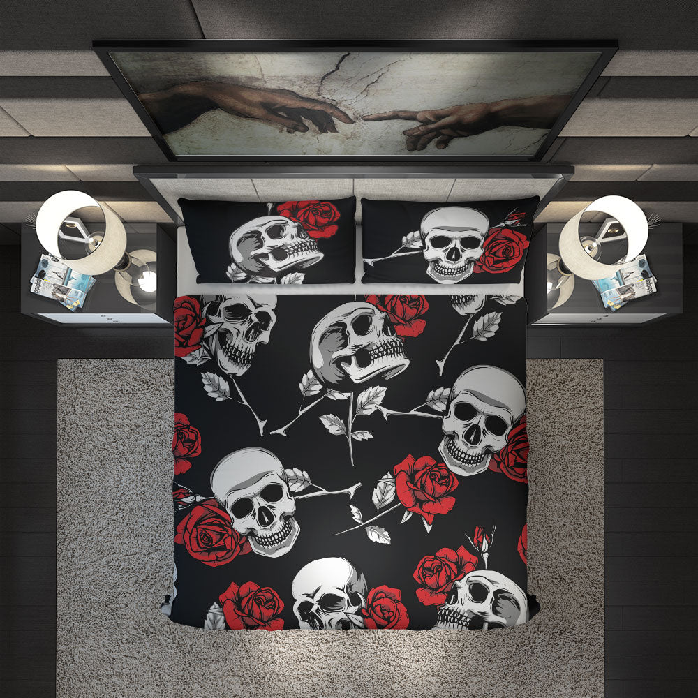 Skullistic Death Rose Black Duvet Cover Set design