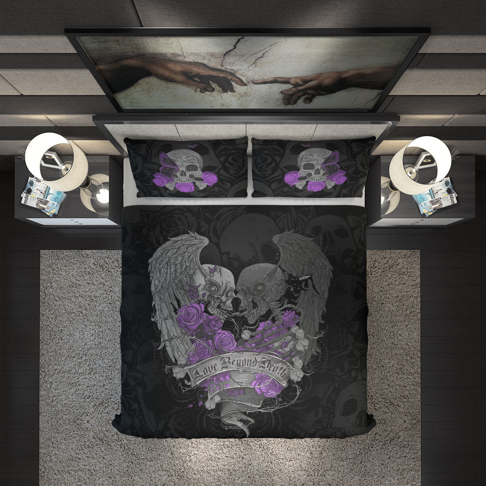 Love Beyond Death Skull Wings Duvet Cover Set design