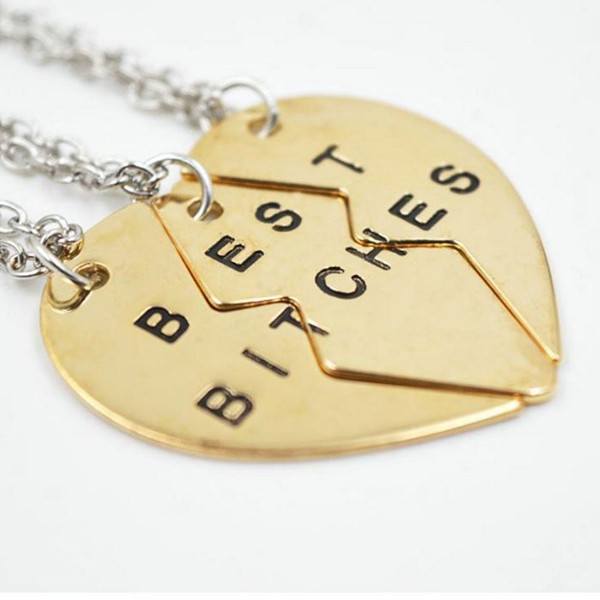 best bitches best friend necklace pendant broken heart gold