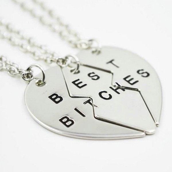 best bitches best friend necklace pendant broken heart silver