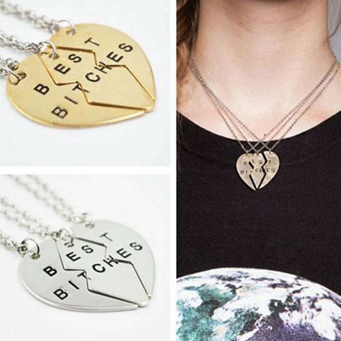 best bitches best friend necklace pendant broken heart gold silver