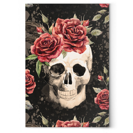 Vintage Flower Skull Canvas Wall Art