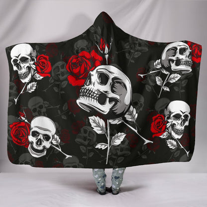 Death Rose Skull Hooded Blanket