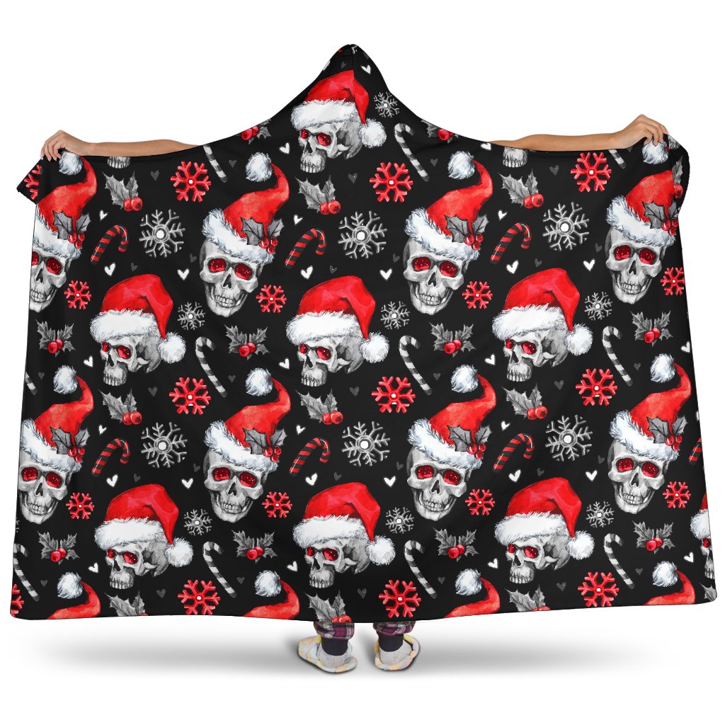 Christmas Santa Skulls Hooded Blanket