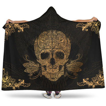 Golden Sugar Skull Hooded Blanket