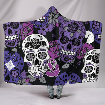 Skullistic Sugar Skulls Purple Hooded Blanket