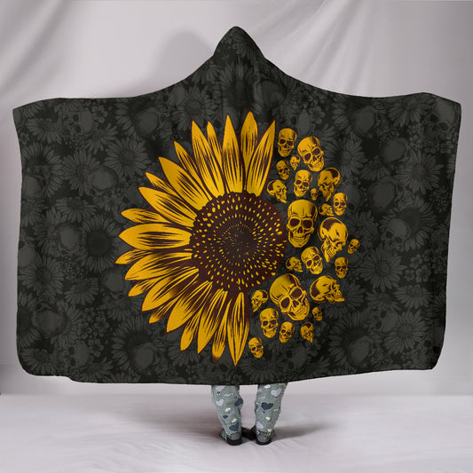 Sunflower Sunshine Skulls Hooded Blanket