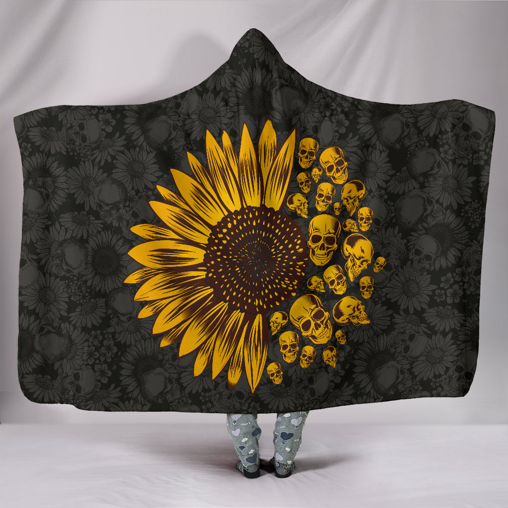 Sunflower Sunshine Skulls Hooded Blanket