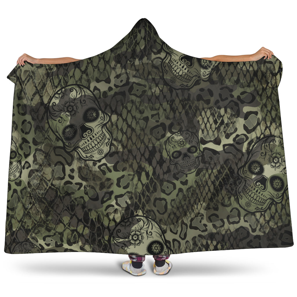 Animal Print Cammo Sugar Skulls Hooded Blanket