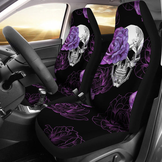 Purple Flower Skull Car Seat Covers