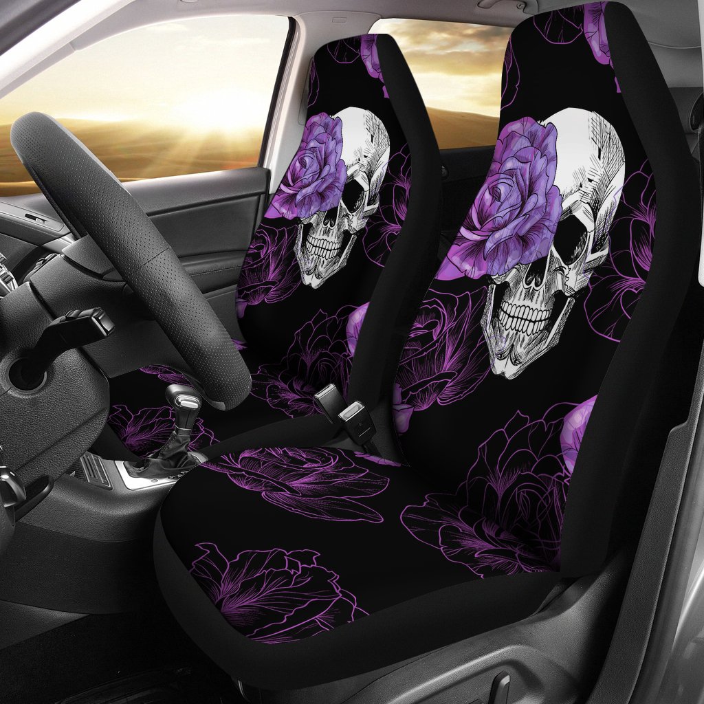 Purple Flower Skull Car Seat Covers