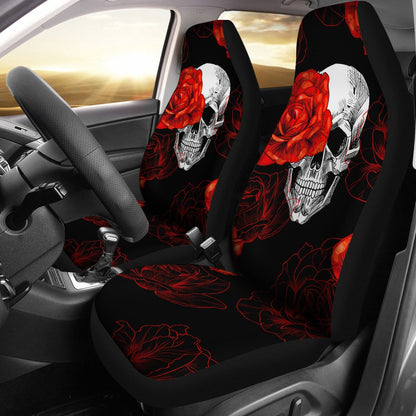 Red Flower Skull Car Seat Covers