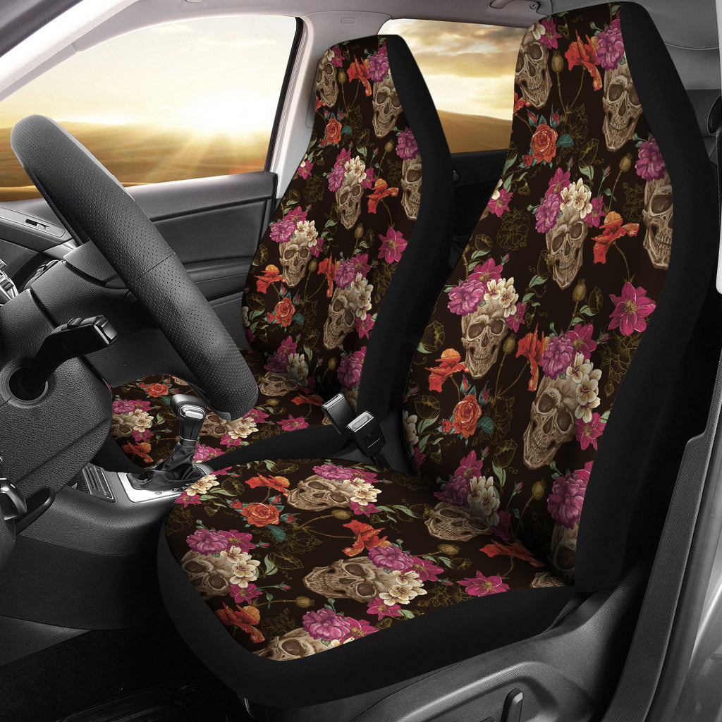 Skullistic Flower Skulls Pattern Car Seat Covers