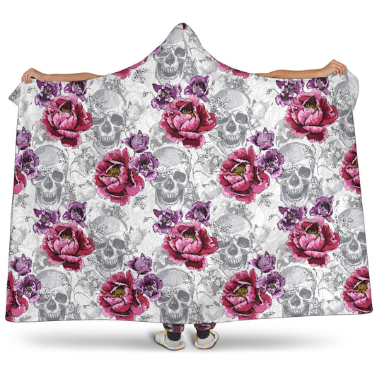 Roses And Skulls Hooded Blanket