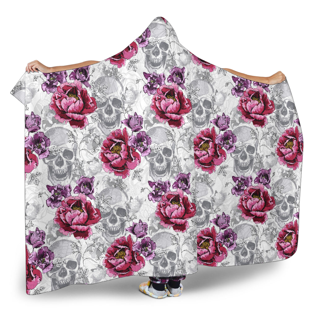 Roses And Skulls Hooded Blanket