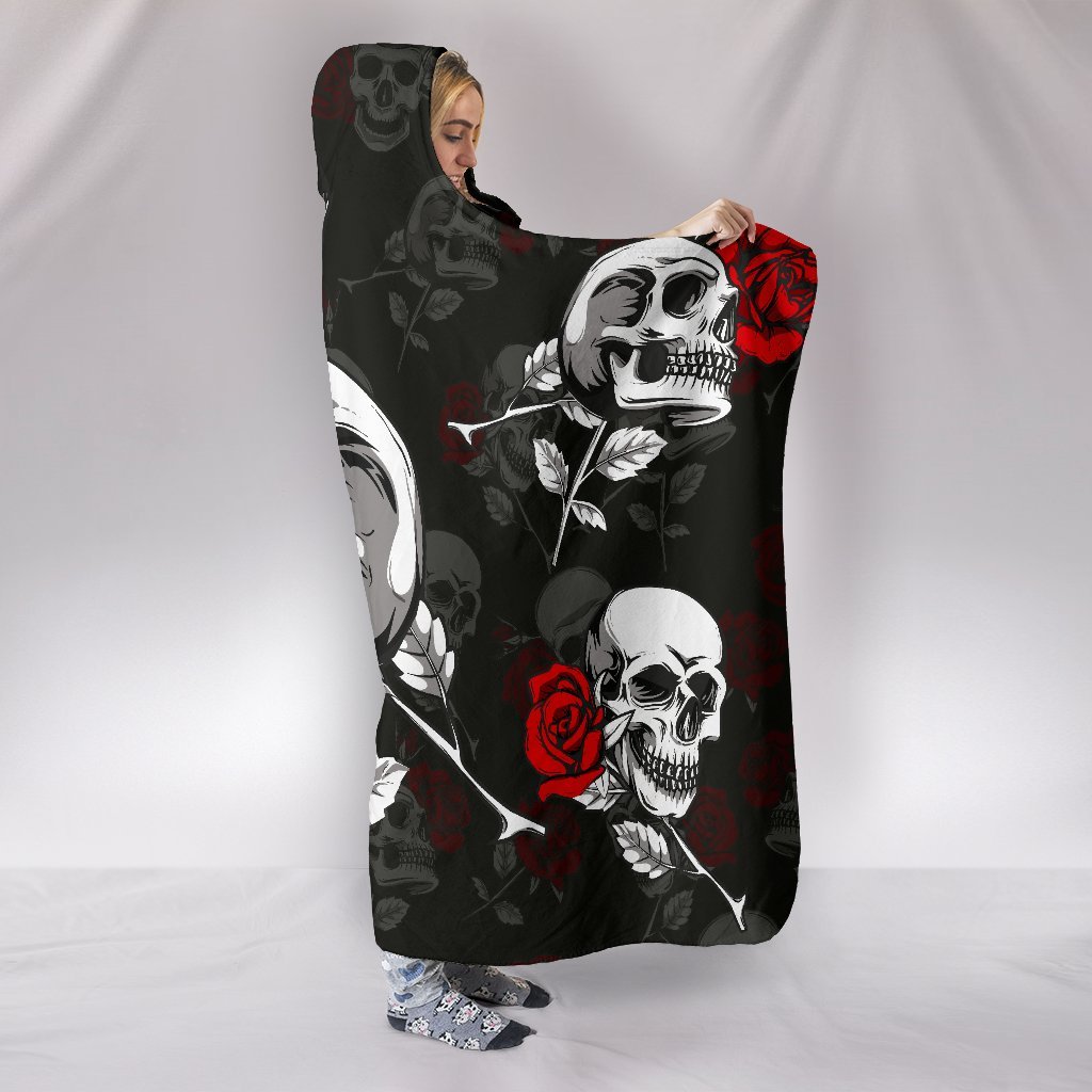 Death Rose Skull Hooded Blanket