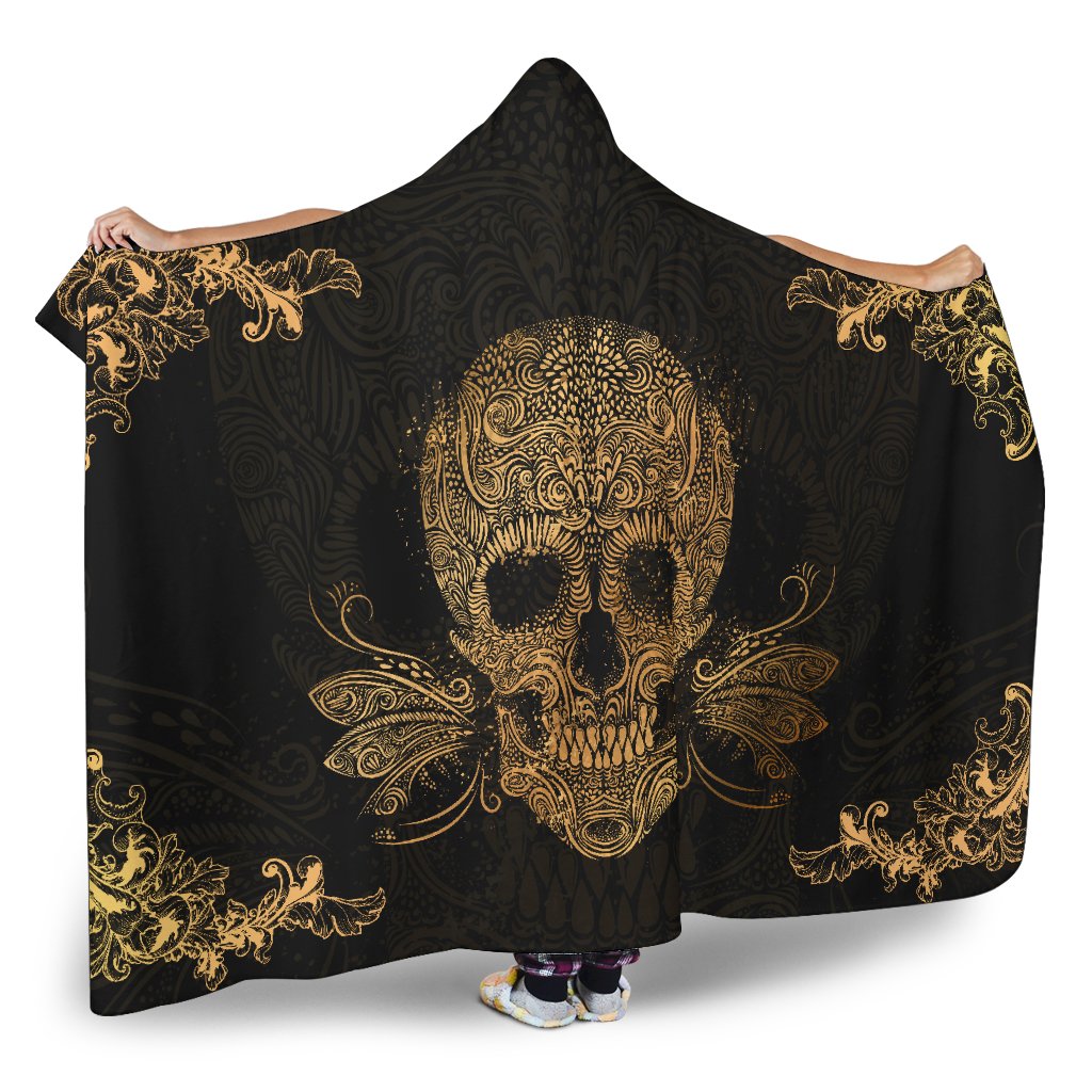 Golden Sugar Skull Hooded Blanket