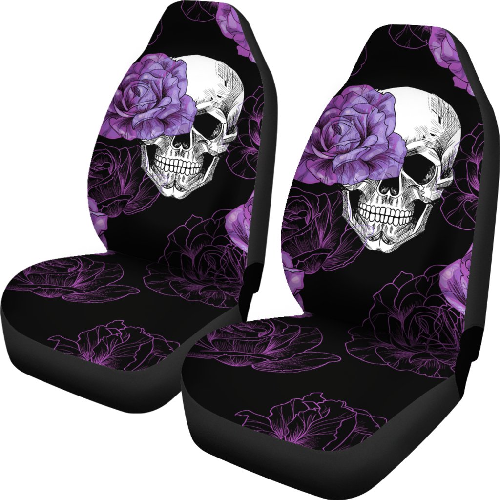 Purple Flower Skull Car Seat Covers
