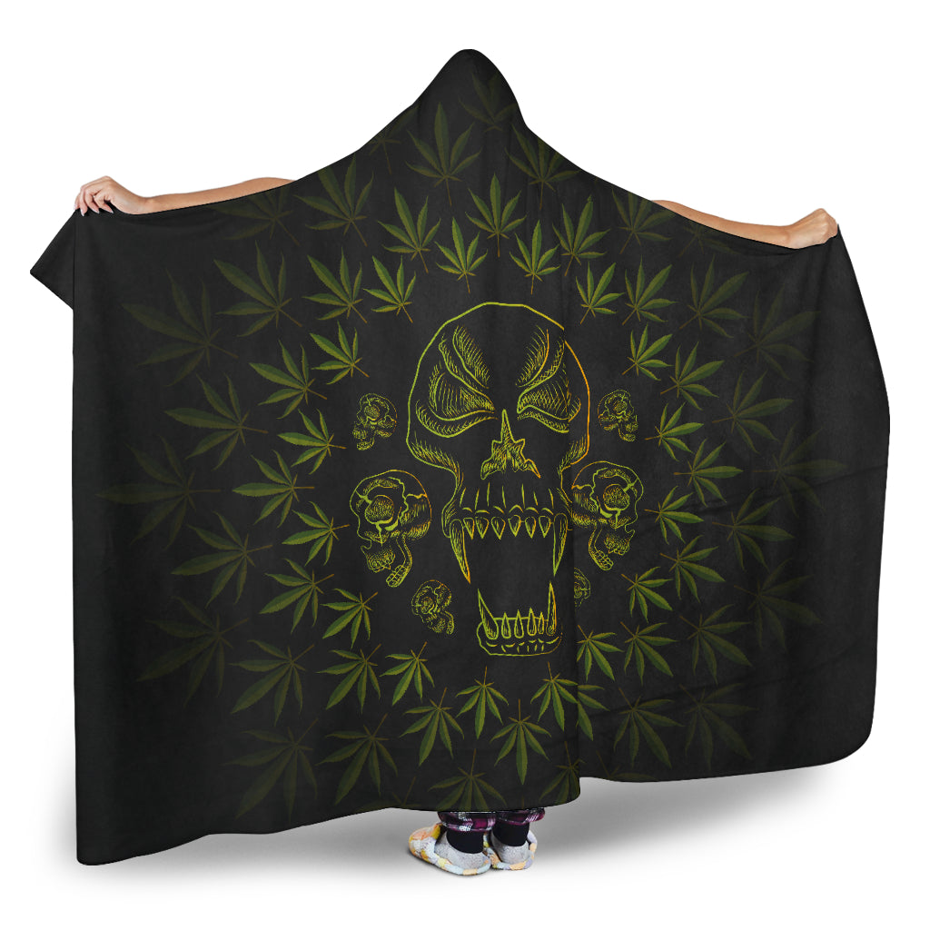 Skulls Weed Leaves Hooded Blanket