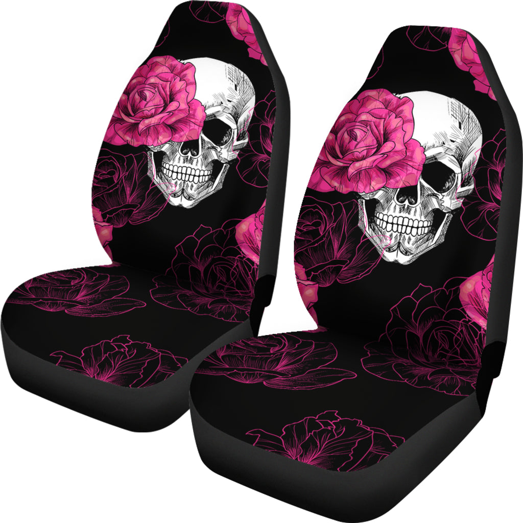 Pink Flower Skull Car Seat Covers