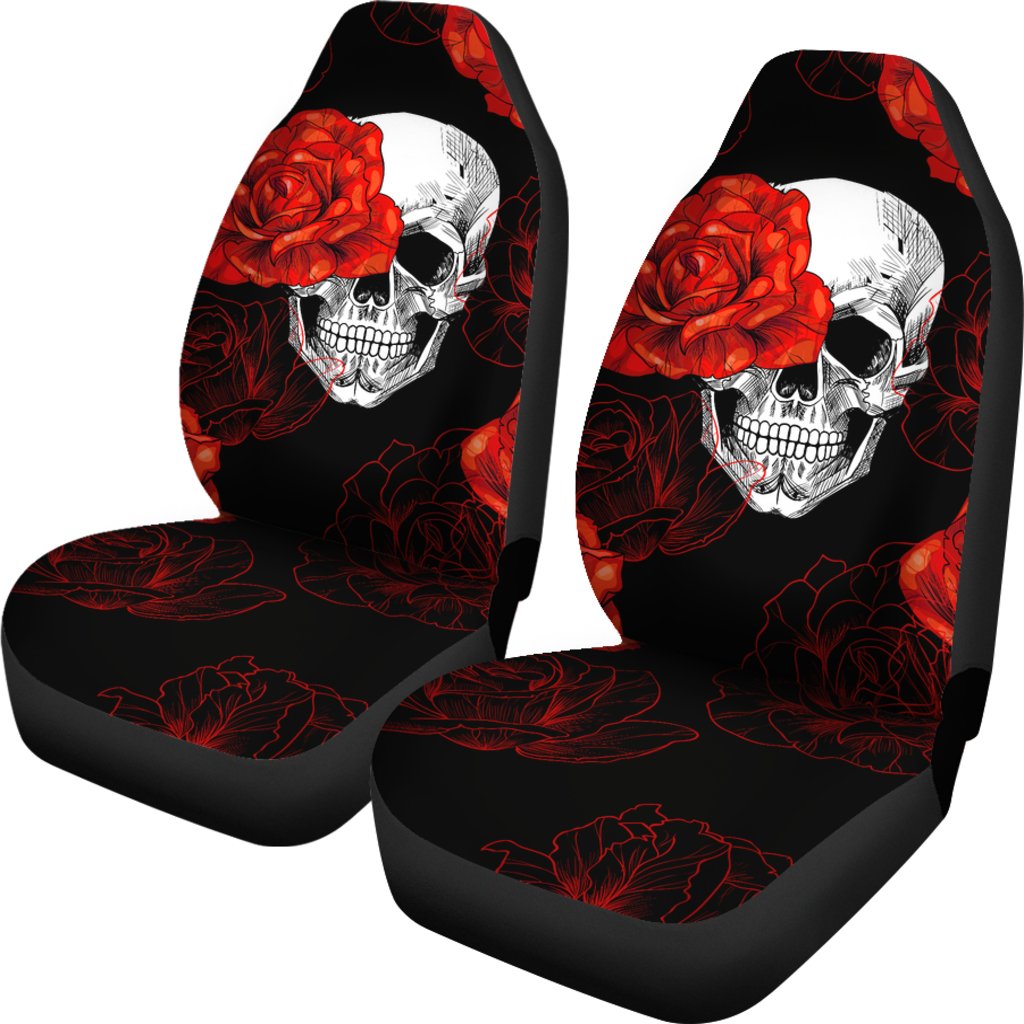 Red Flower Skull Car Seat Covers