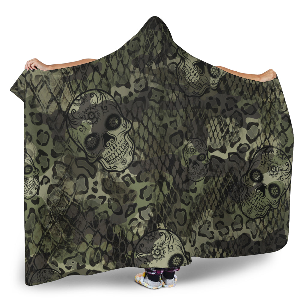 Animal Print Cammo Sugar Skulls Hooded Blanket