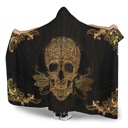 Golden Sugar Skull Hooded Blanket