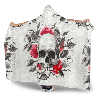 Skull With Thorny Roses Hooded Blanket